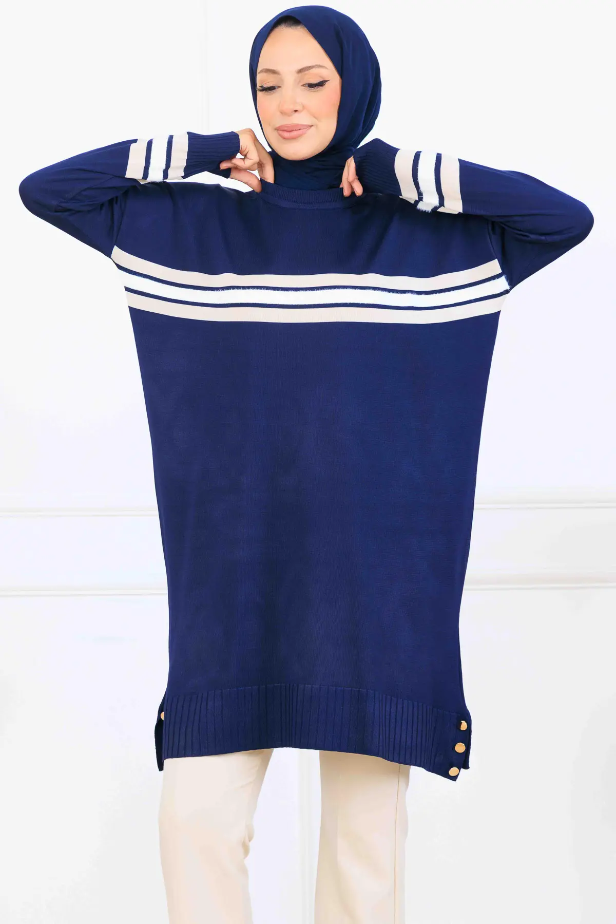 Şerit Detaylı Merserize Tunik-detail