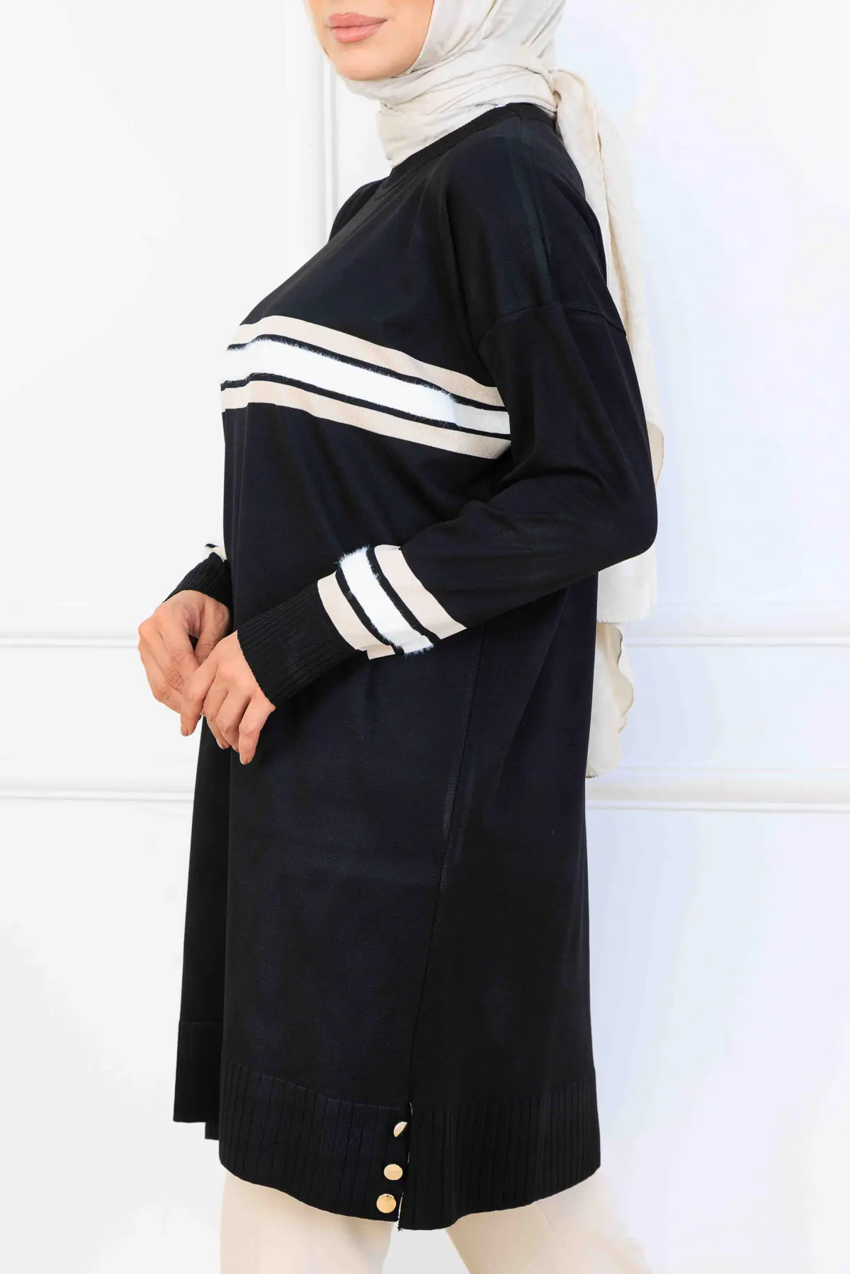 Şerit Detaylı Merserize Tunik-detail