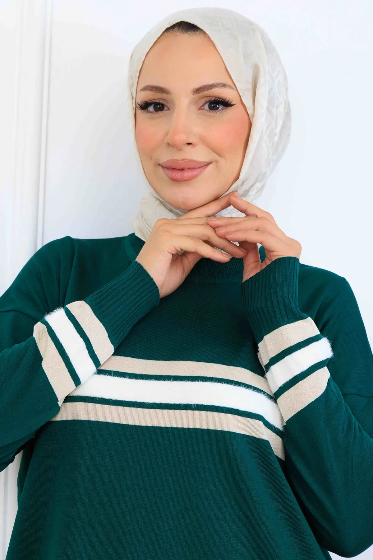 Şerit Detaylı Merserize Tunik-detail