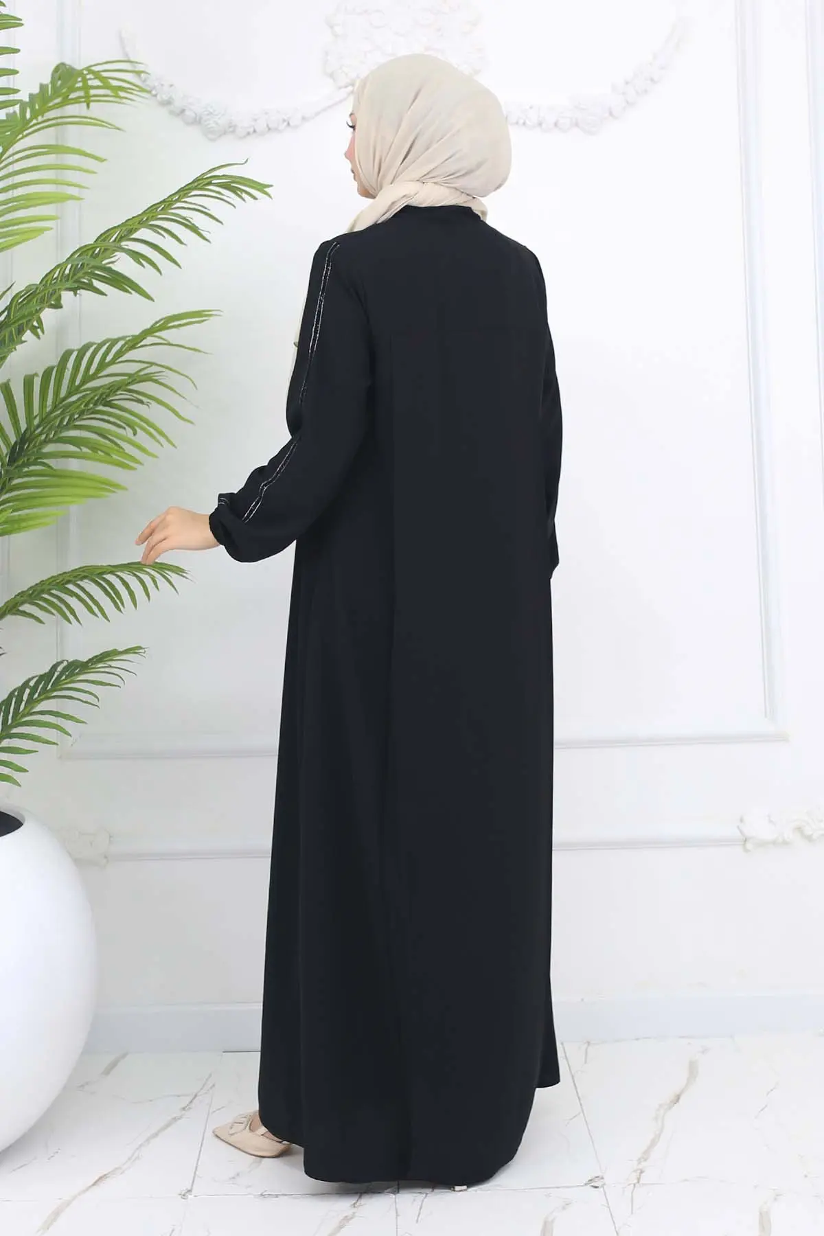 Şerit Detaylı Robalı Ferace Siyah 1007-detail