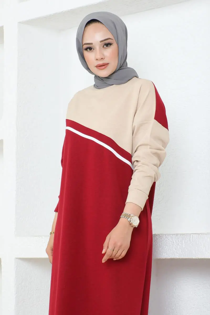 Şerit Detaylı Spor Elbise Bordo-detail