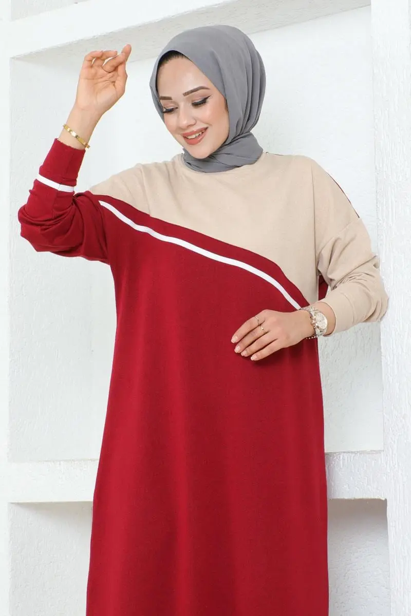 Şerit Detaylı Spor Elbise Bordo-detail