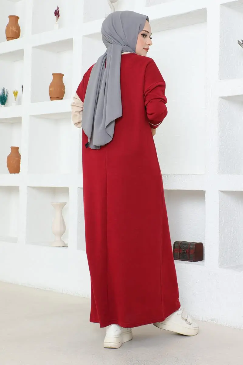 Şerit Detaylı Spor Elbise Bordo-detail