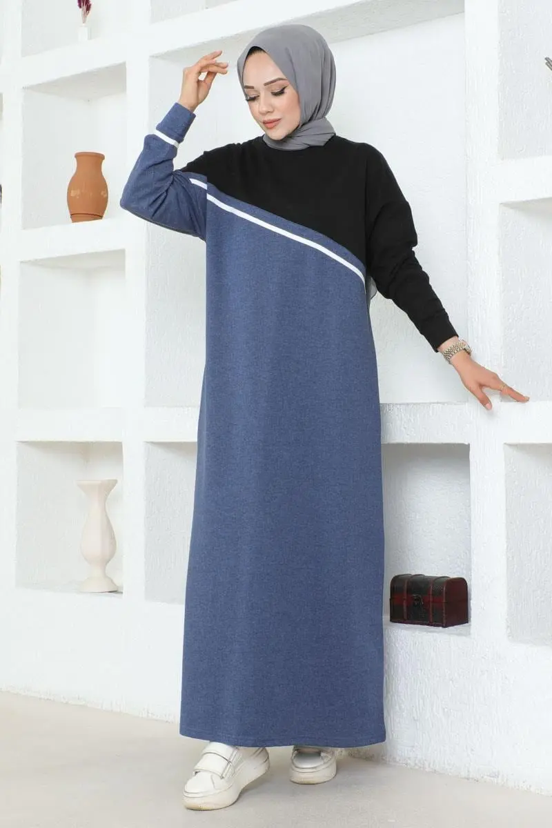 Şerit Detaylı Spor Elbise Indigo-detail