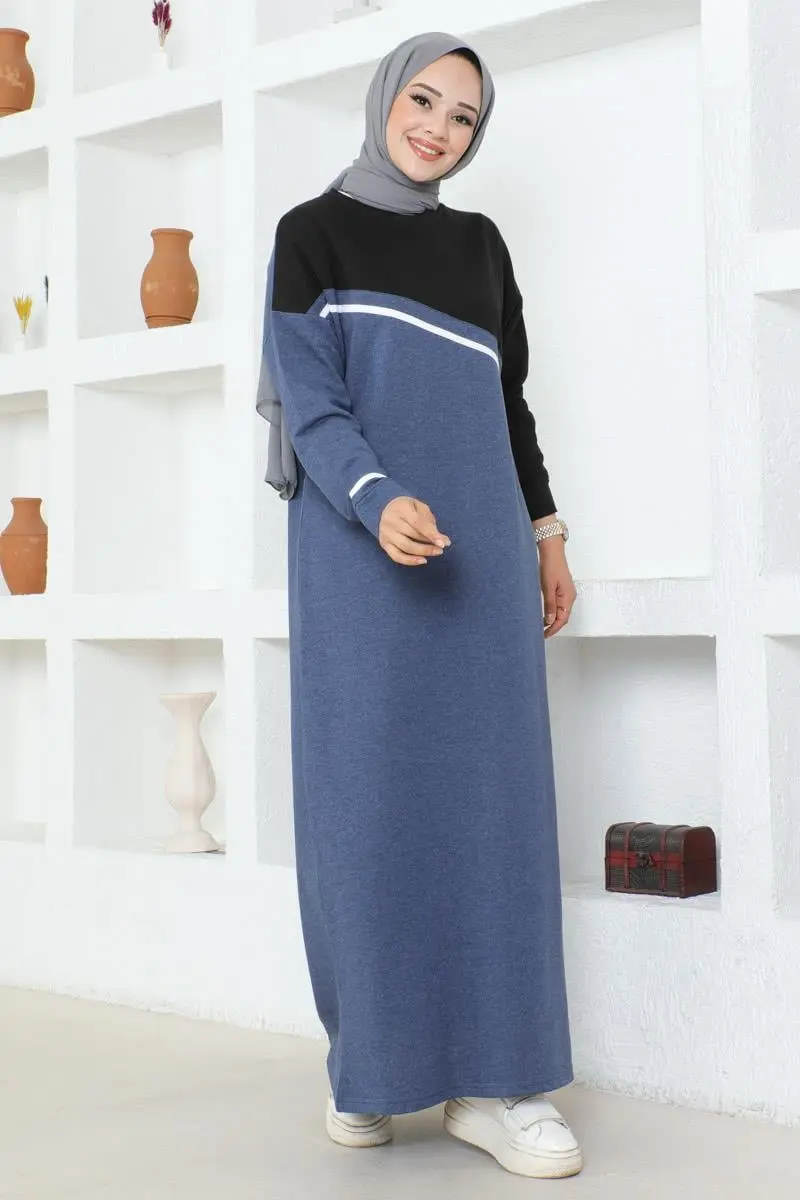 Şerit Detaylı Spor Elbise Indigo-detail