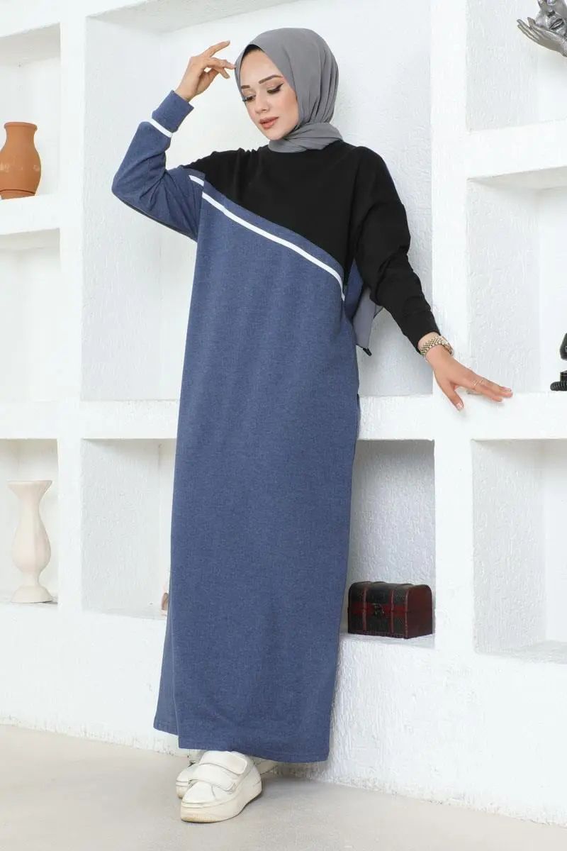 Şerit Detaylı Spor Elbise Indigo-detail