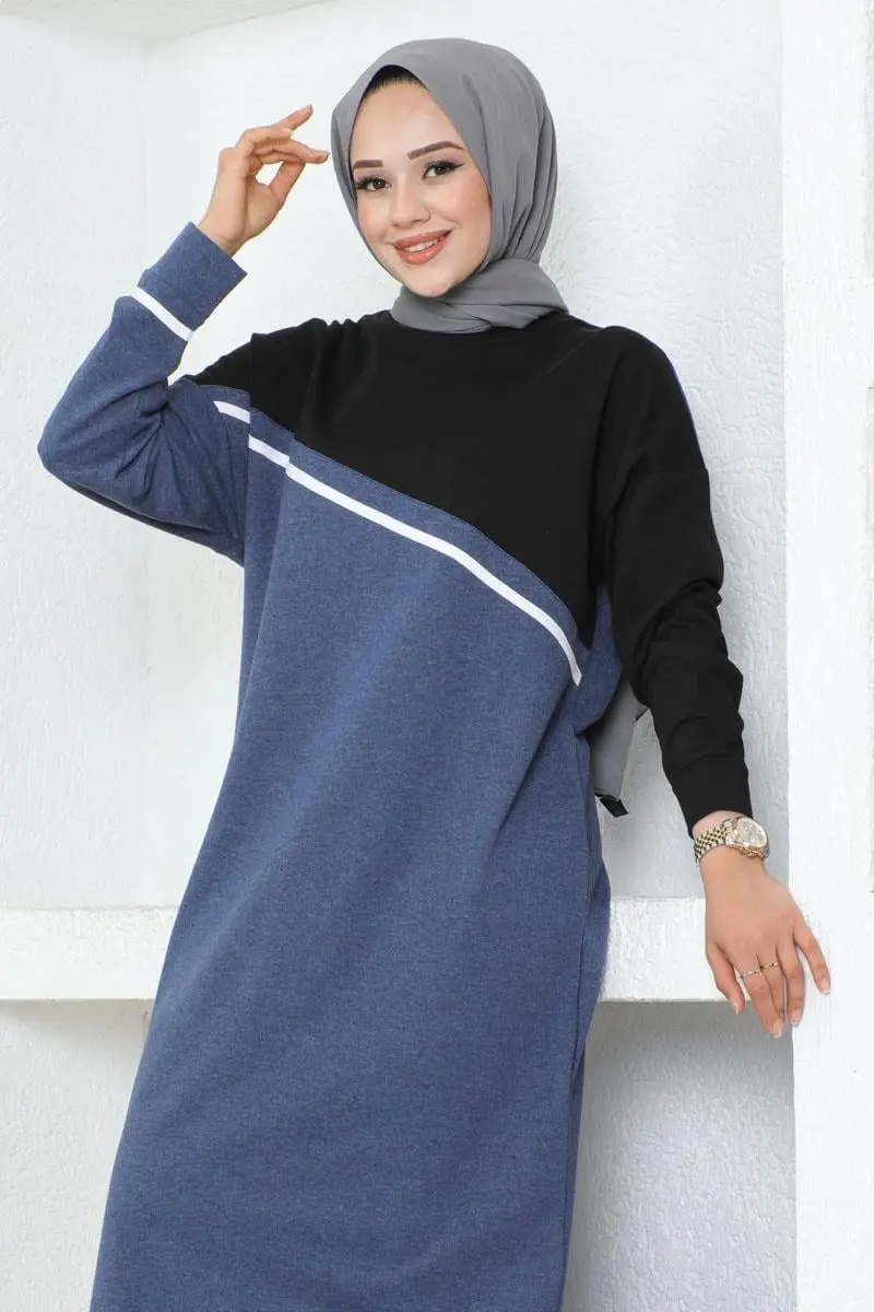 Şerit Detaylı Spor Elbise Indigo-detail