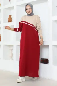 Şerit Detaylı Spor Elbise Bordo