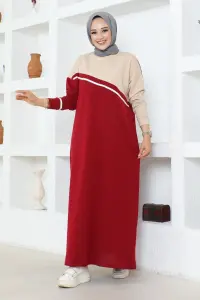 Şerit Detaylı Spor Elbise Bordo