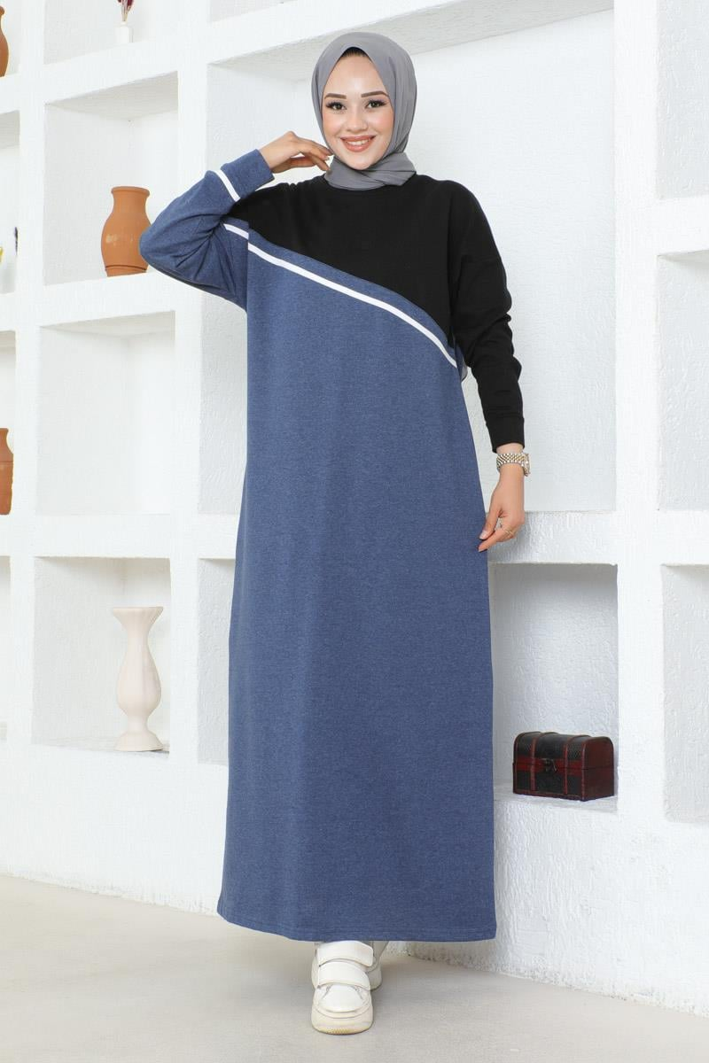 Şerit Detaylı Spor Elbise Indigo