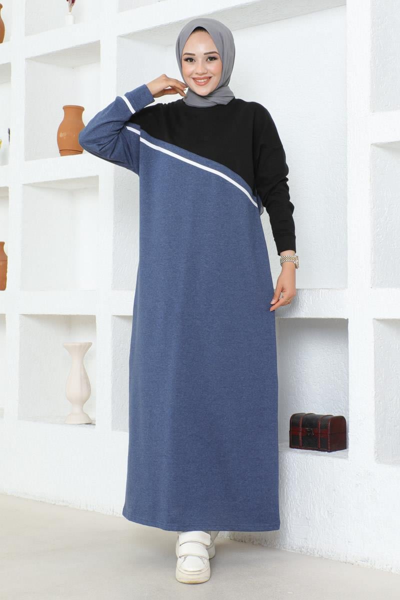 Şerit Detaylı Spor Elbise Indigo