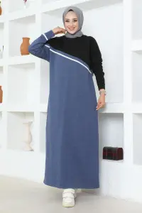 Şerit Detaylı Spor Elbise Indigo