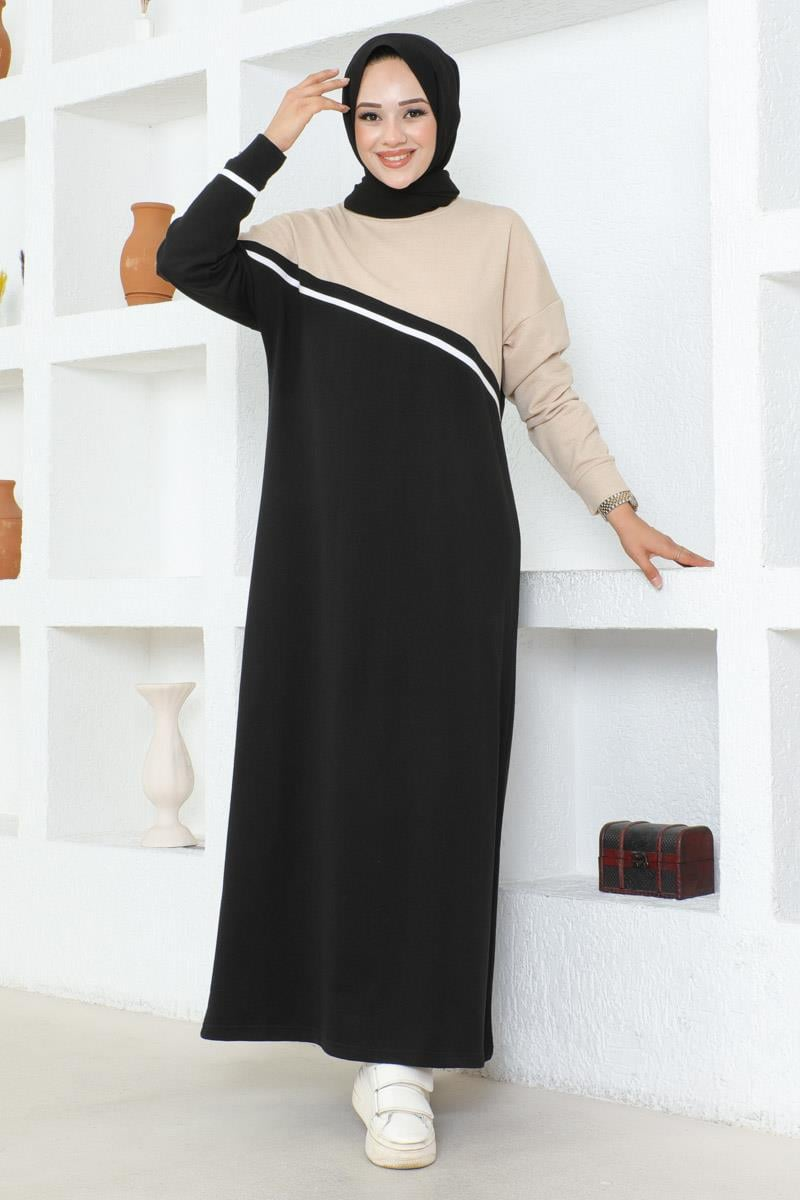 Şerit Detaylı Spor Elbise Siyah