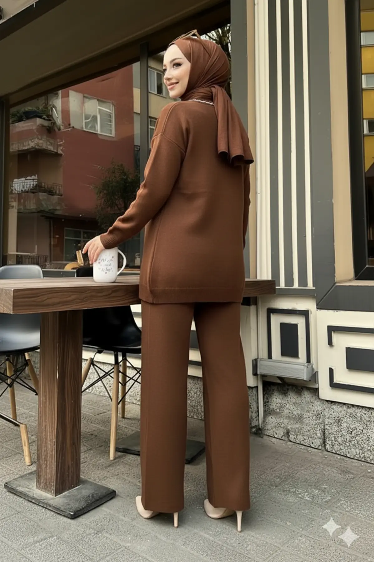 Şerit Detaylı Triko Ceket Takım-detail