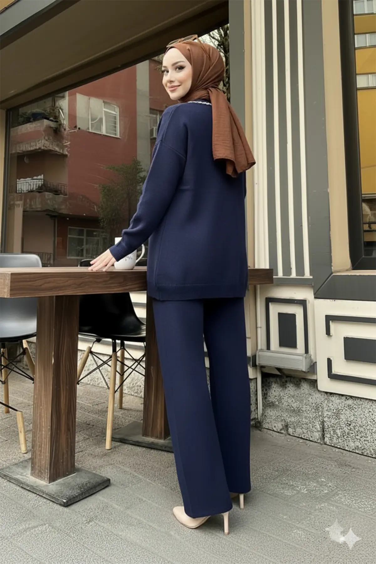 Şerit Detaylı Triko Ceket Takım-detail