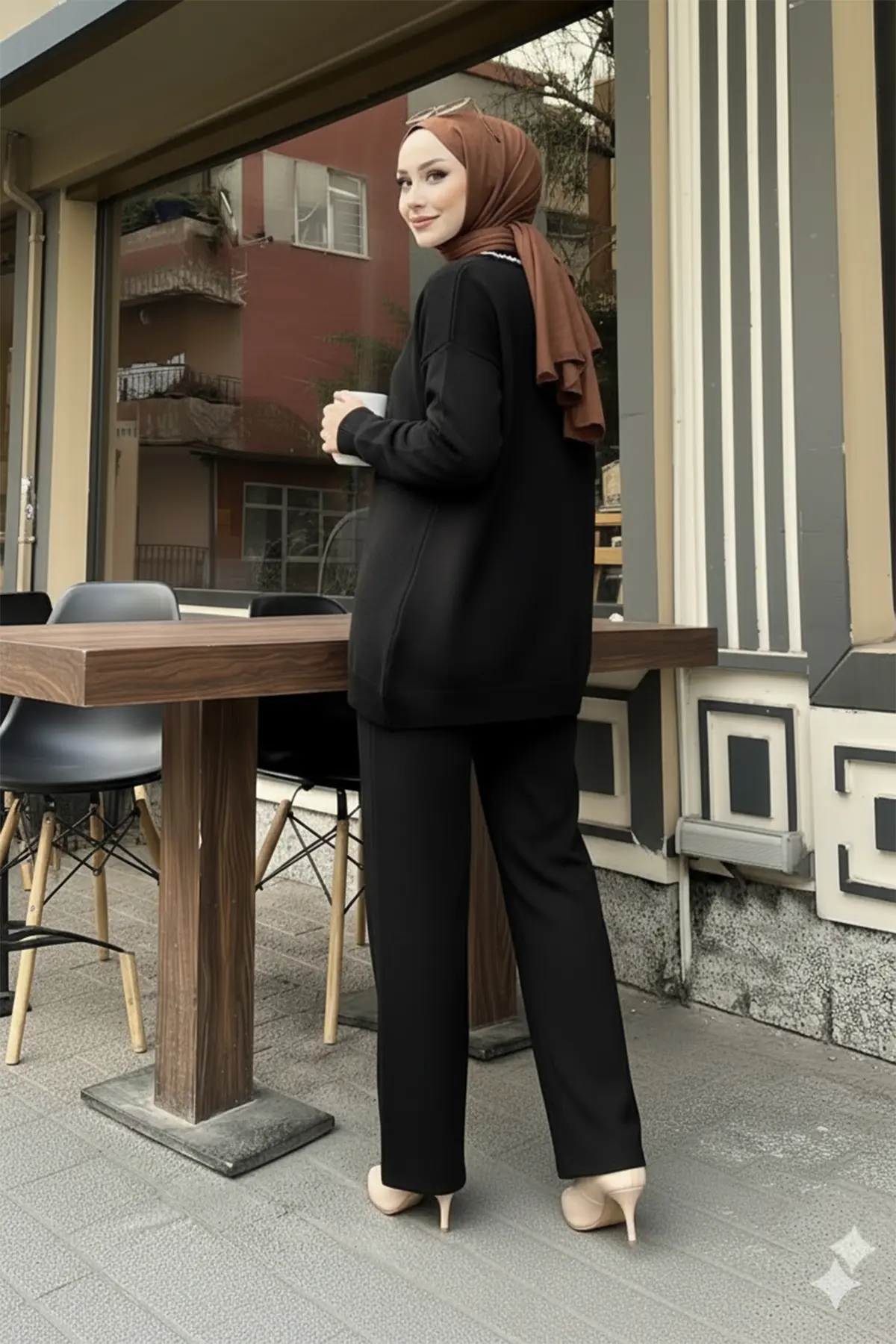 Şerit Detaylı Triko Ceket Takım-detail