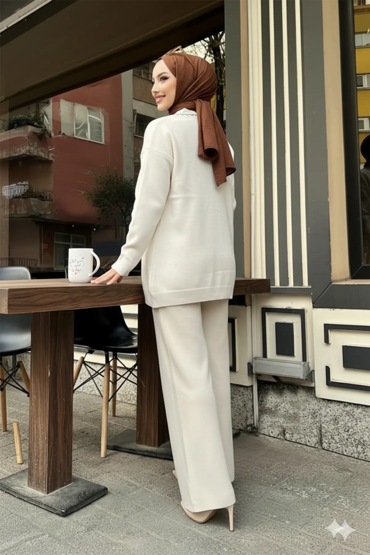 Şerit Detaylı Triko Ceket Takım-detail