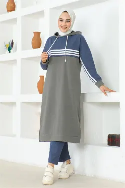 Striped Slit Sports Suit