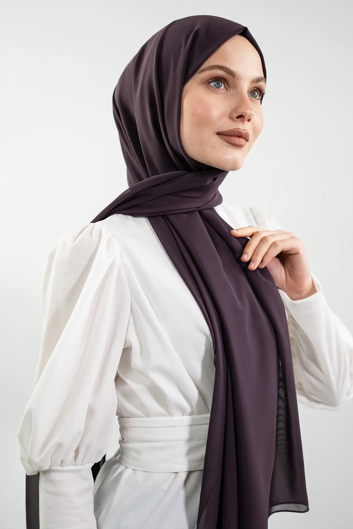 Şifon Patlıcan Moru Şal-detail