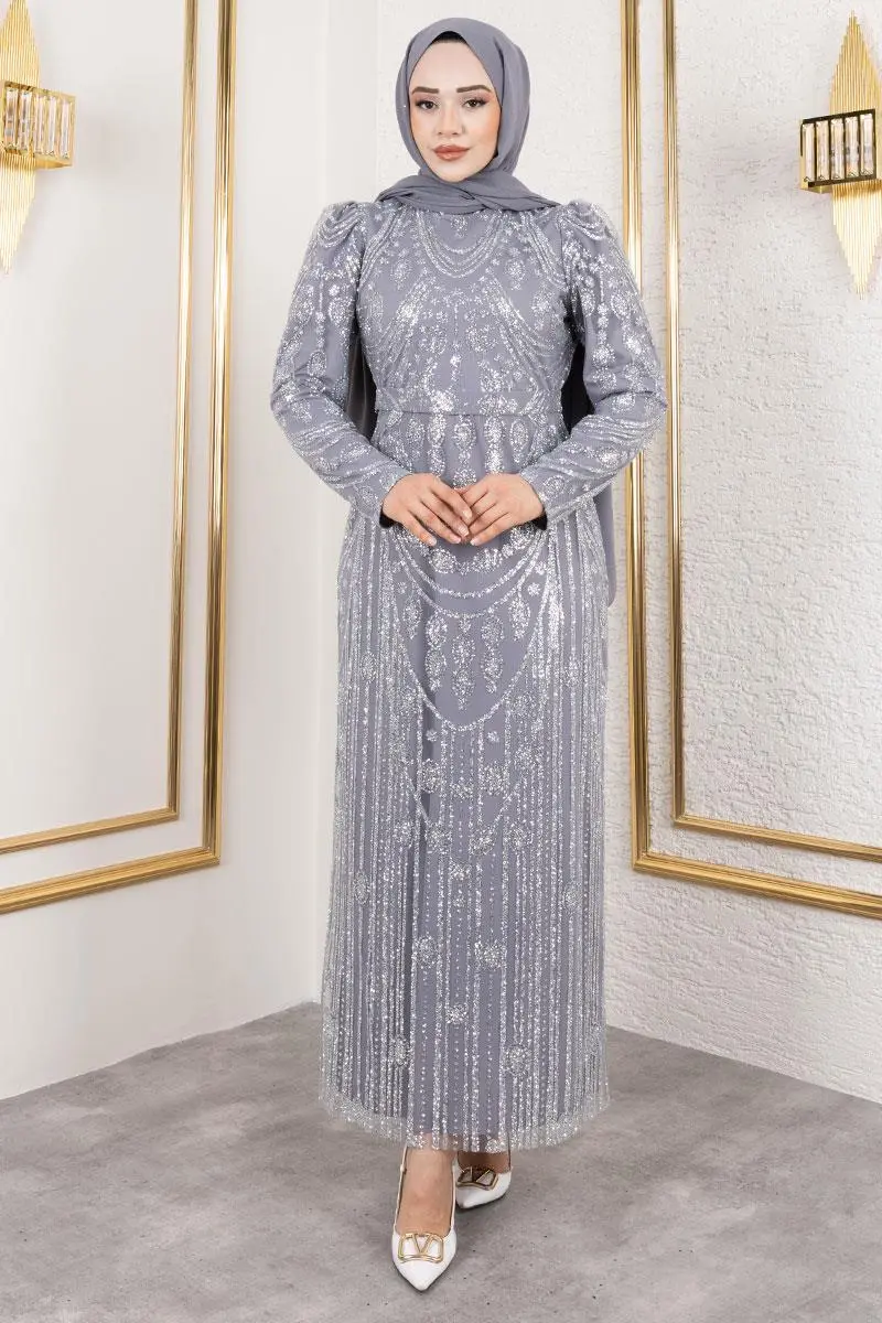 Glittery Embroidered Pencil Dress-detail