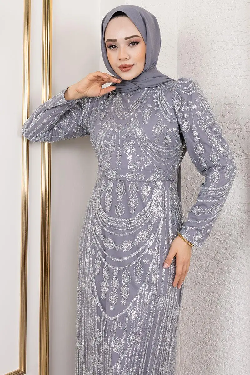 Glittery Embroidered Pencil Dress-detail