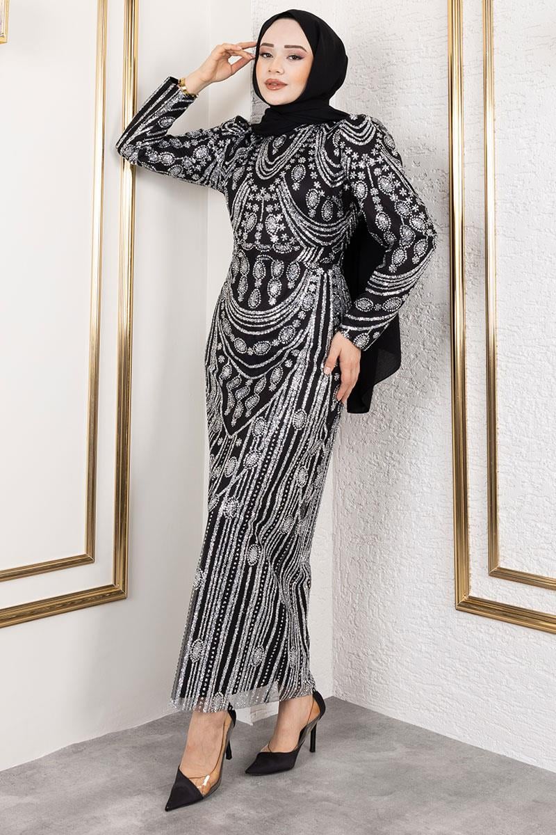 Glittery Embroidered Pencil Dress