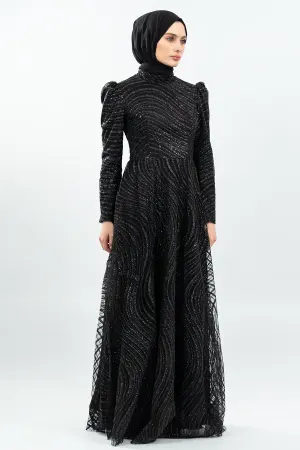 Simli Tesettür Abiye Siyah