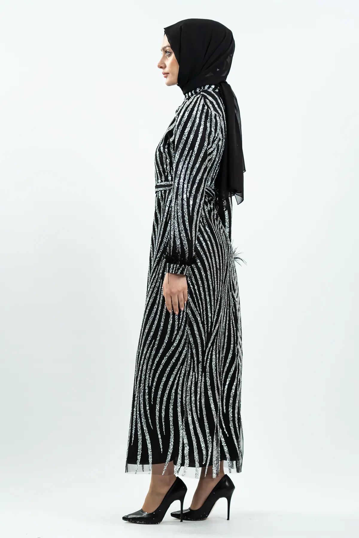 Black Silvery Evening Dress-detail