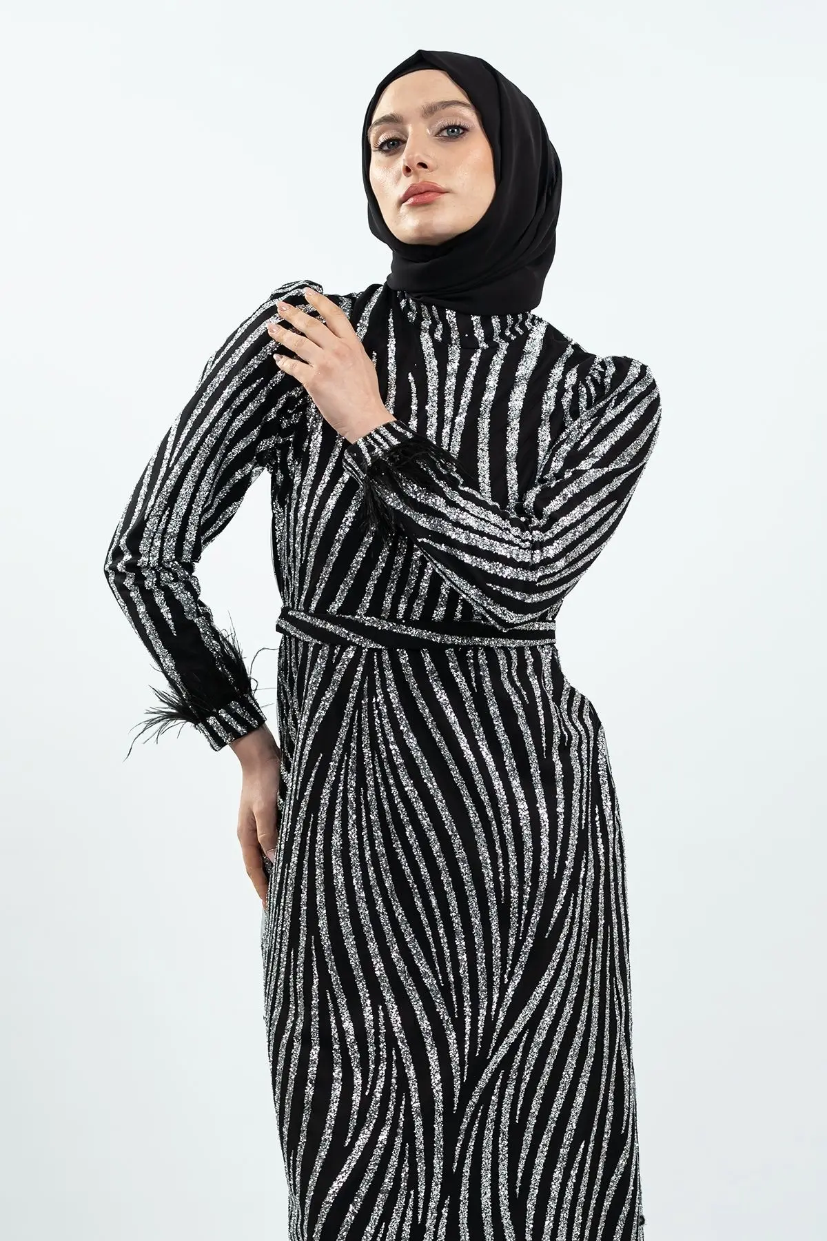 Black Silvery Evening Dress-detail