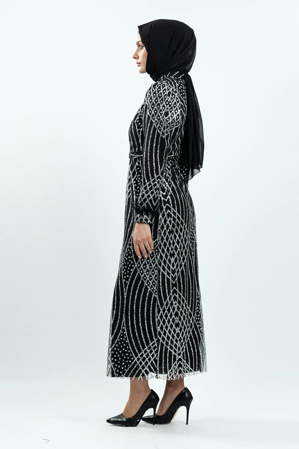 Black Silvery Evening Dress-detail