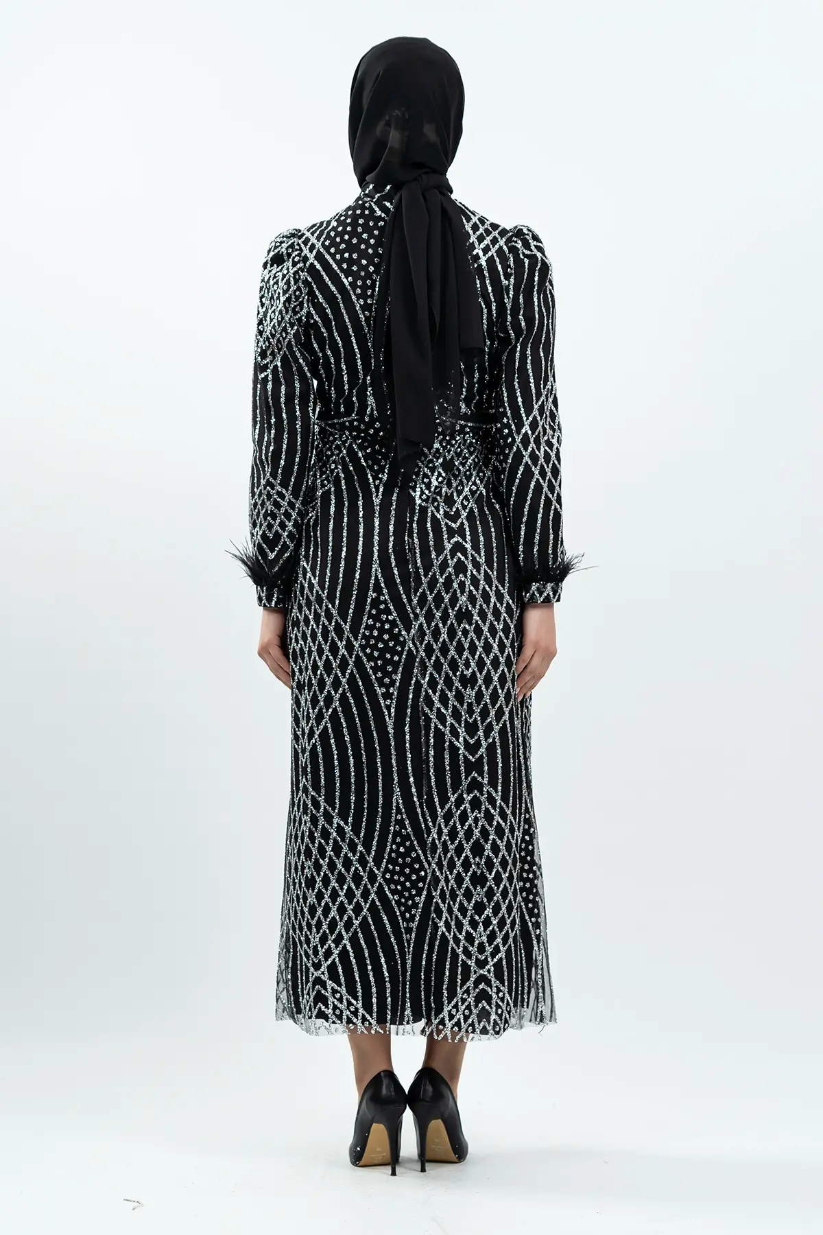 Black Silvery Evening Dress-detail