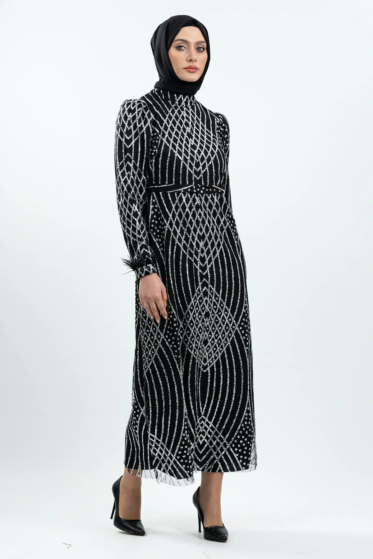 Black Silvery Evening Dress-detail