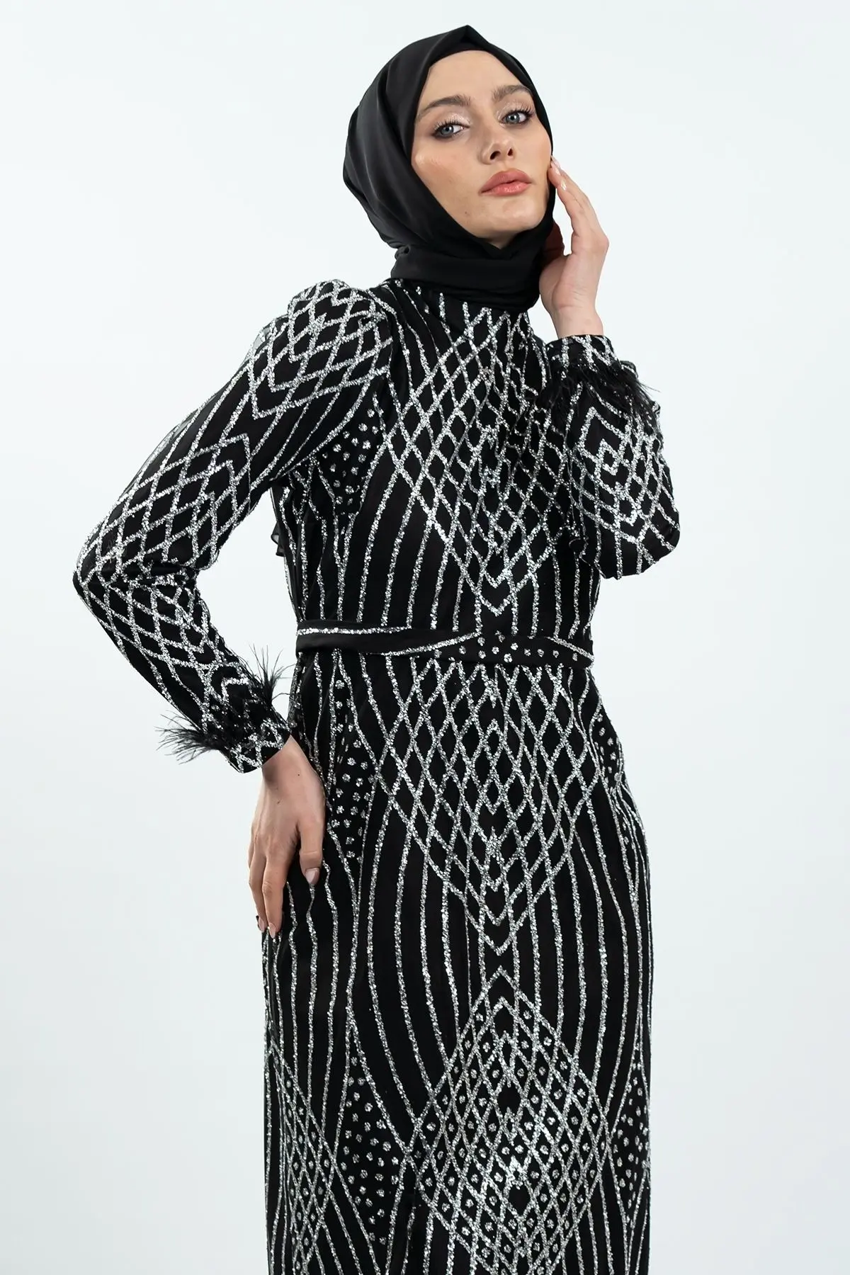 Black Silvery Evening Dress-detail