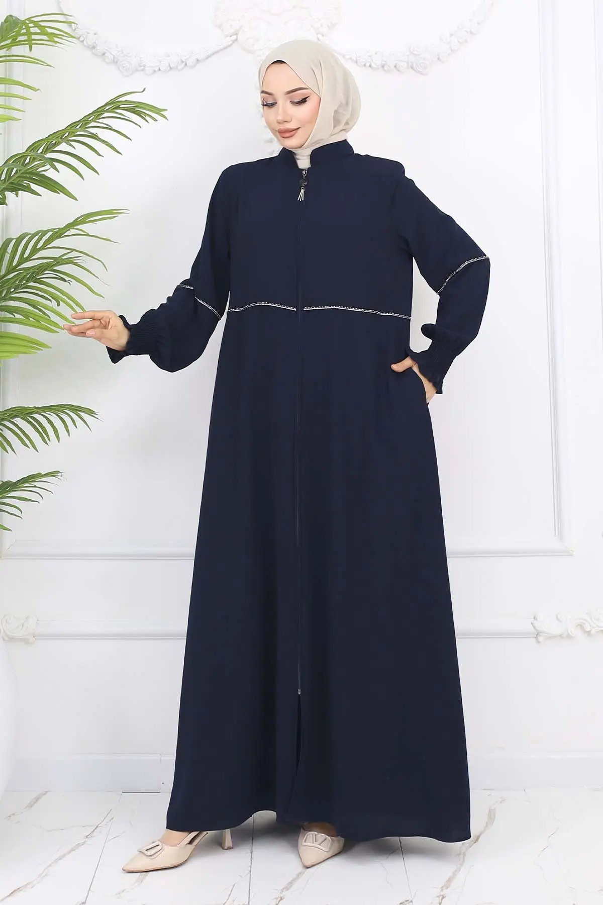 Taş Detaylı Ferace Lacivert 1006-detail