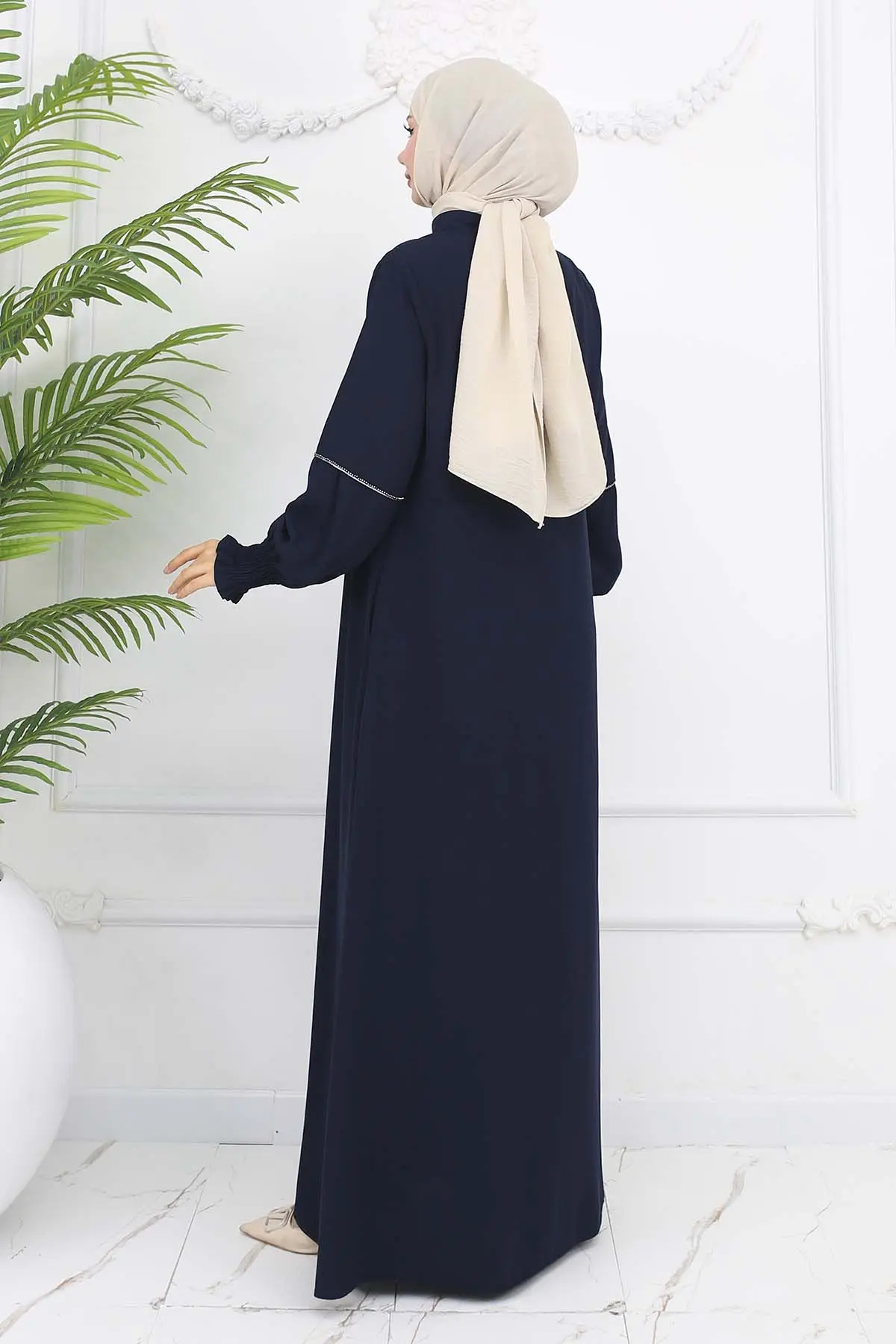 Taş Detaylı Ferace Lacivert 1006-detail