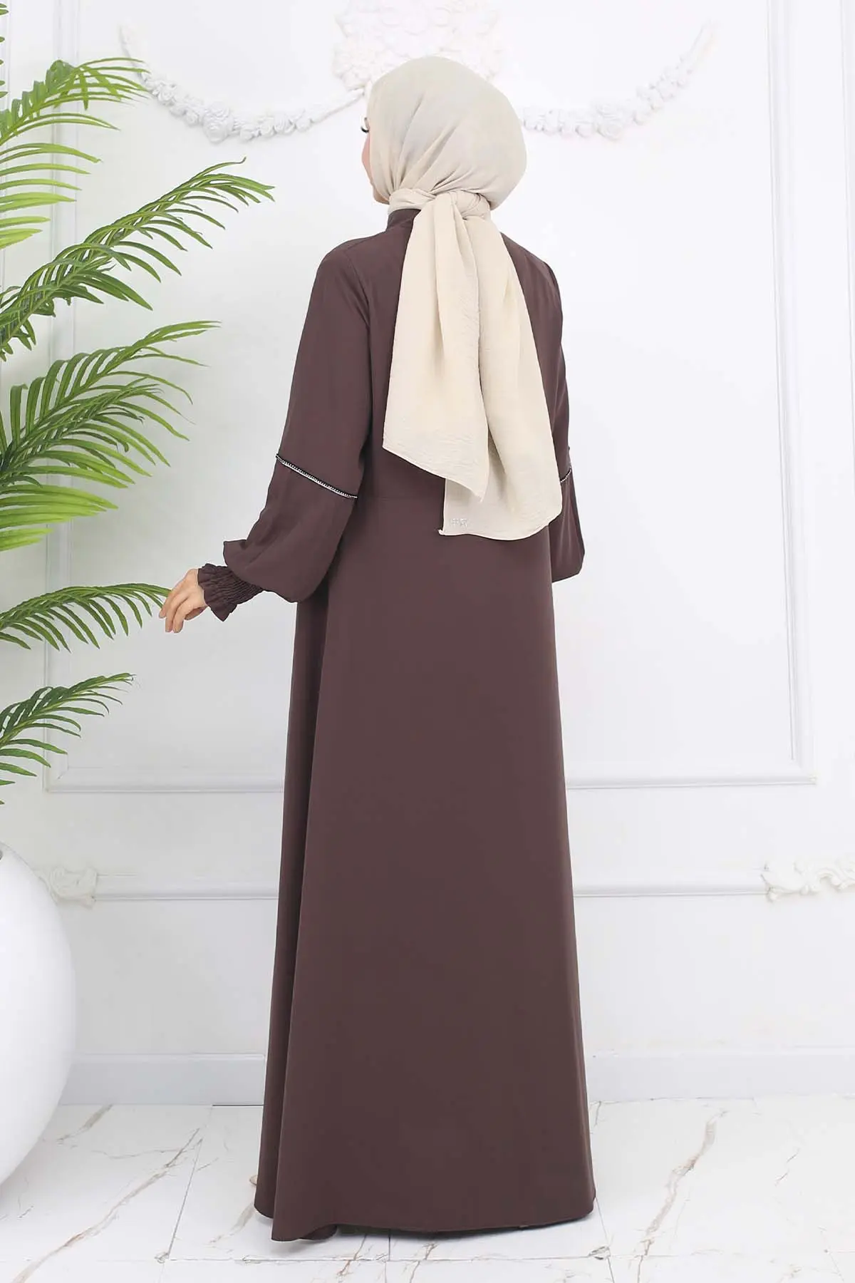 Taş Detaylı Ferace Sütlü Kahve 1006-detail