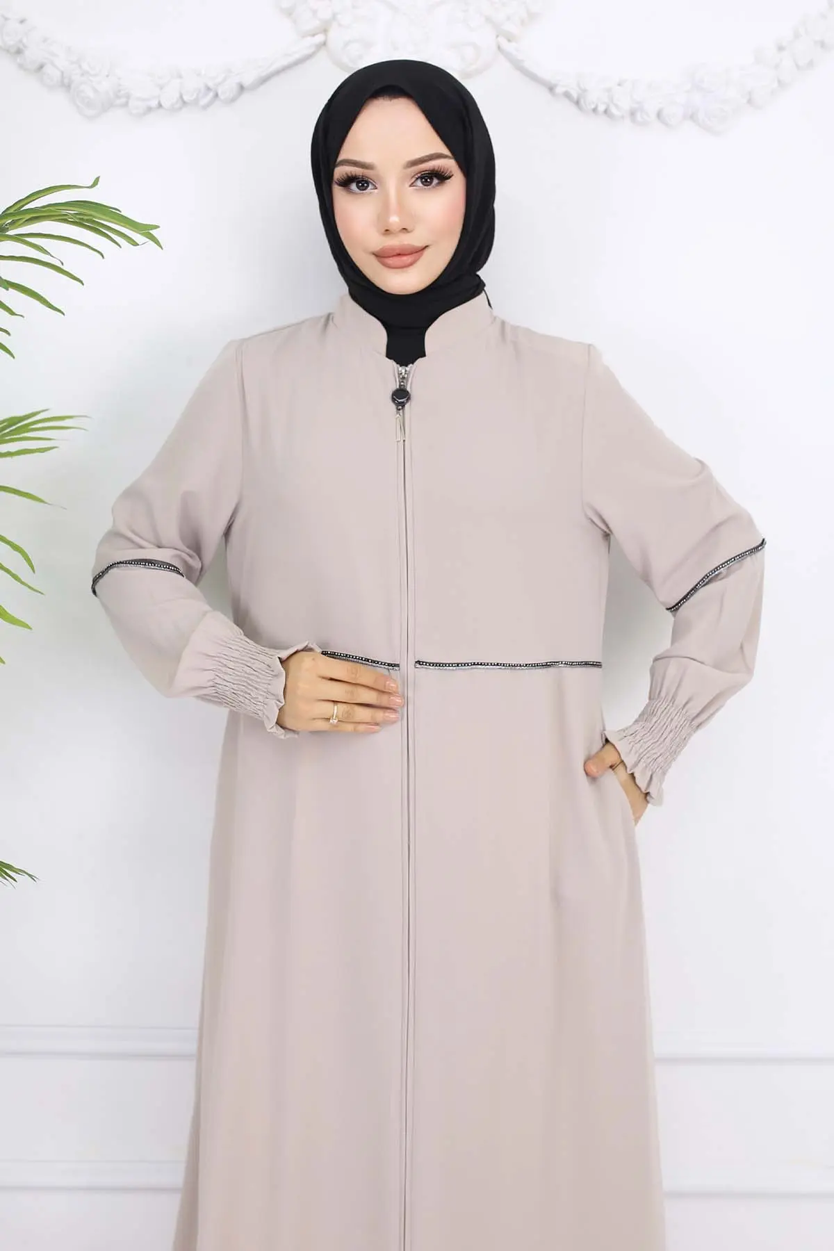 Taş Detaylı Ferace Taş Rengi 1006-detail