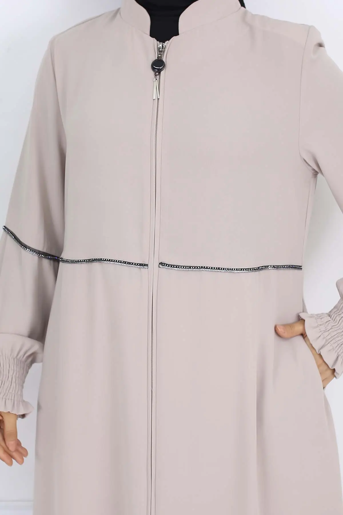 Taş Detaylı Ferace Taş Rengi 1006-detail