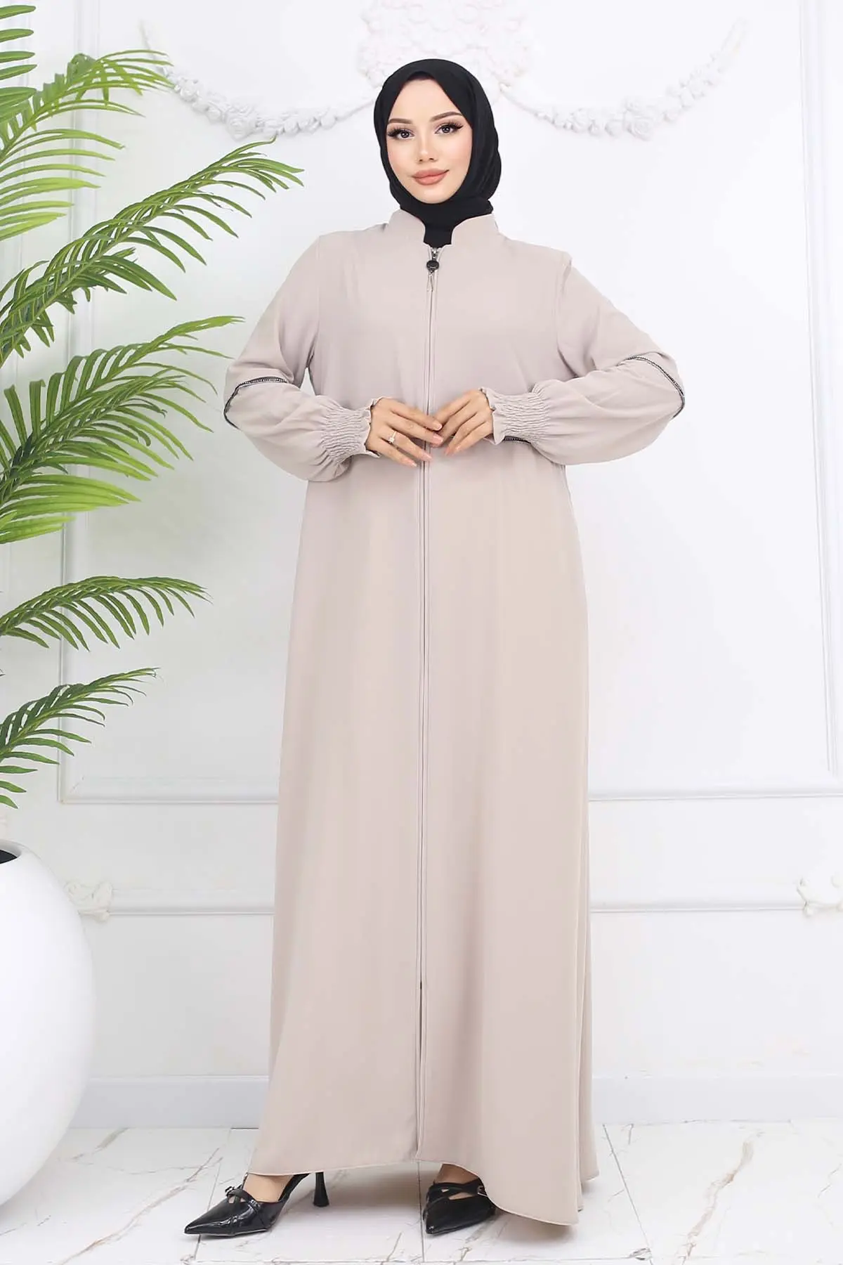 Taş Detaylı Ferace Taş Rengi 1006-detail