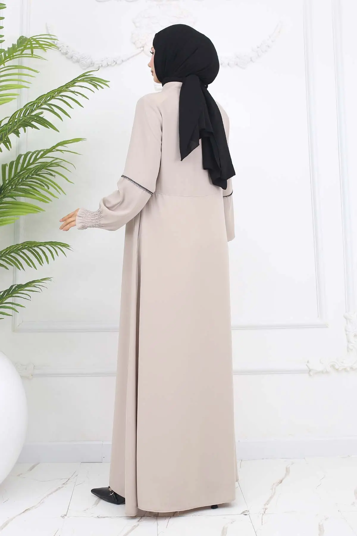 Taş Detaylı Ferace Taş Rengi 1006-detail