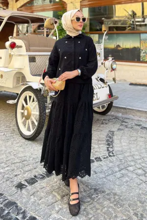 Stone Detailed Scallop Skirt Suit