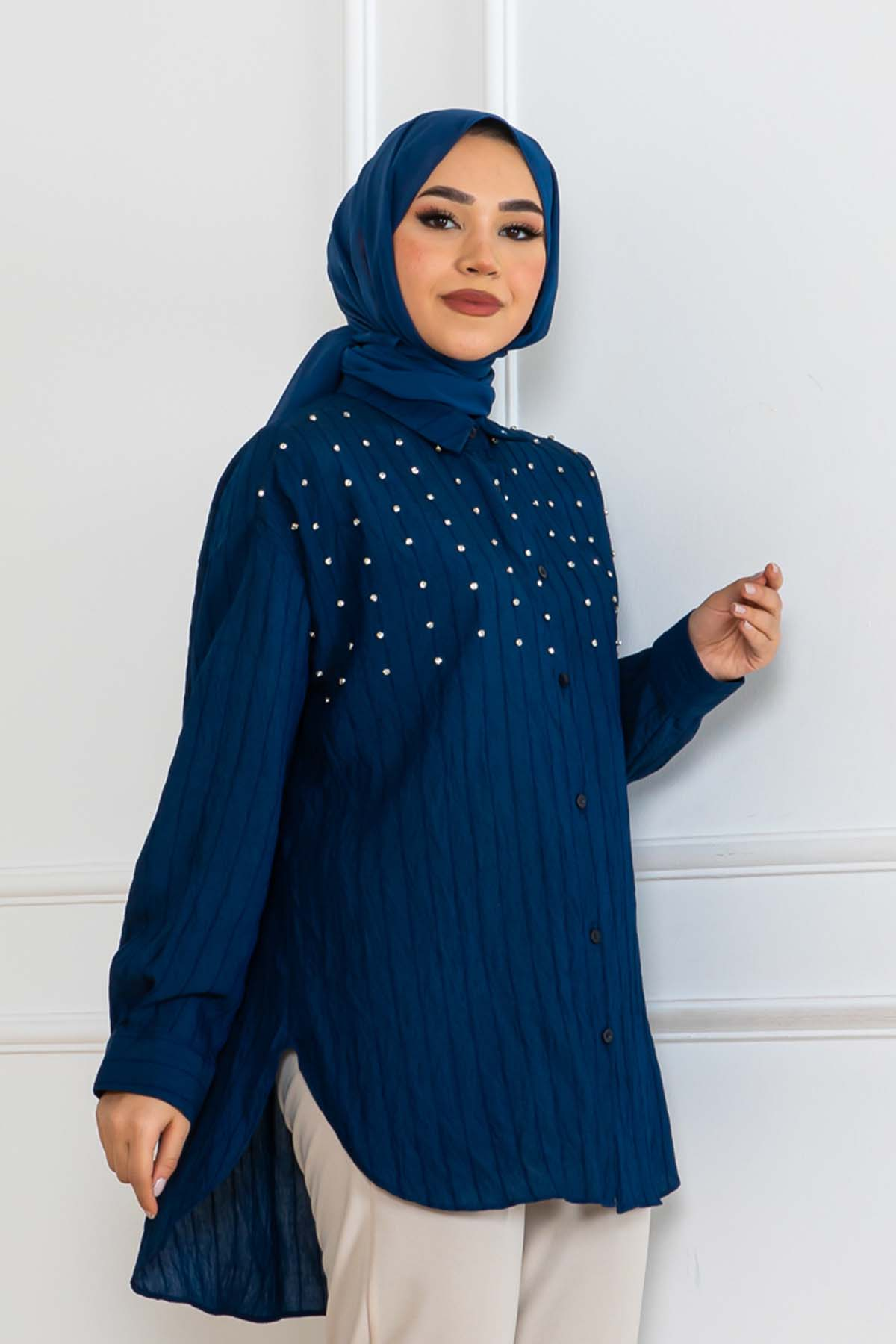 Taş Detaylı Önü Kısa Arkası Uzun Gömlek