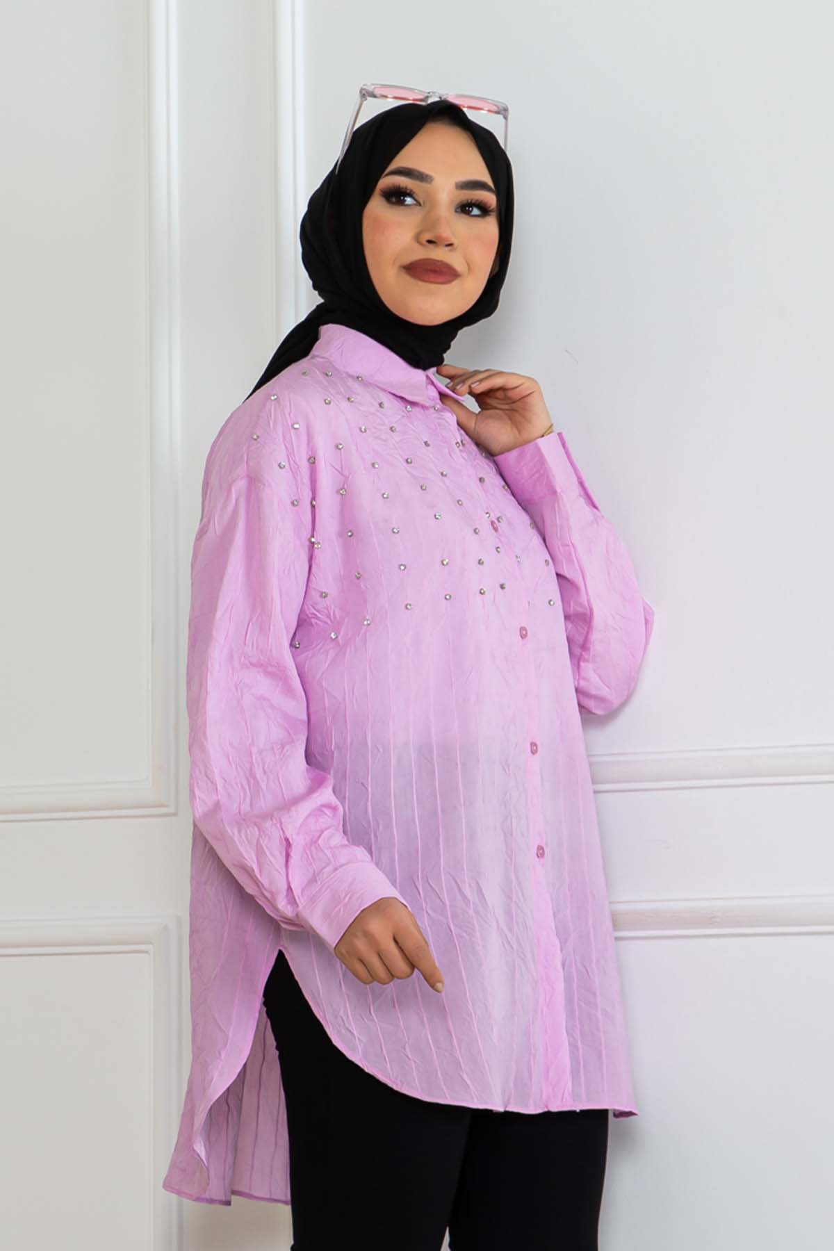 Taş Detaylı Önü Kısa Arkası Uzun Gömlek