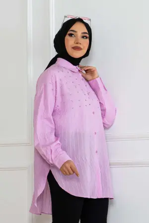 Taş Detaylı Önü Kısa Arkası Uzun Gömlek