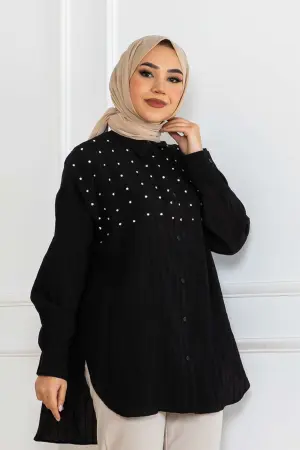 Taş Detaylı Önü Kısa Arkası Uzun Gömlek