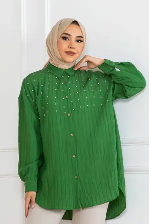 Taş Detaylı Önü Kısa Arkası Uzun Gömlek