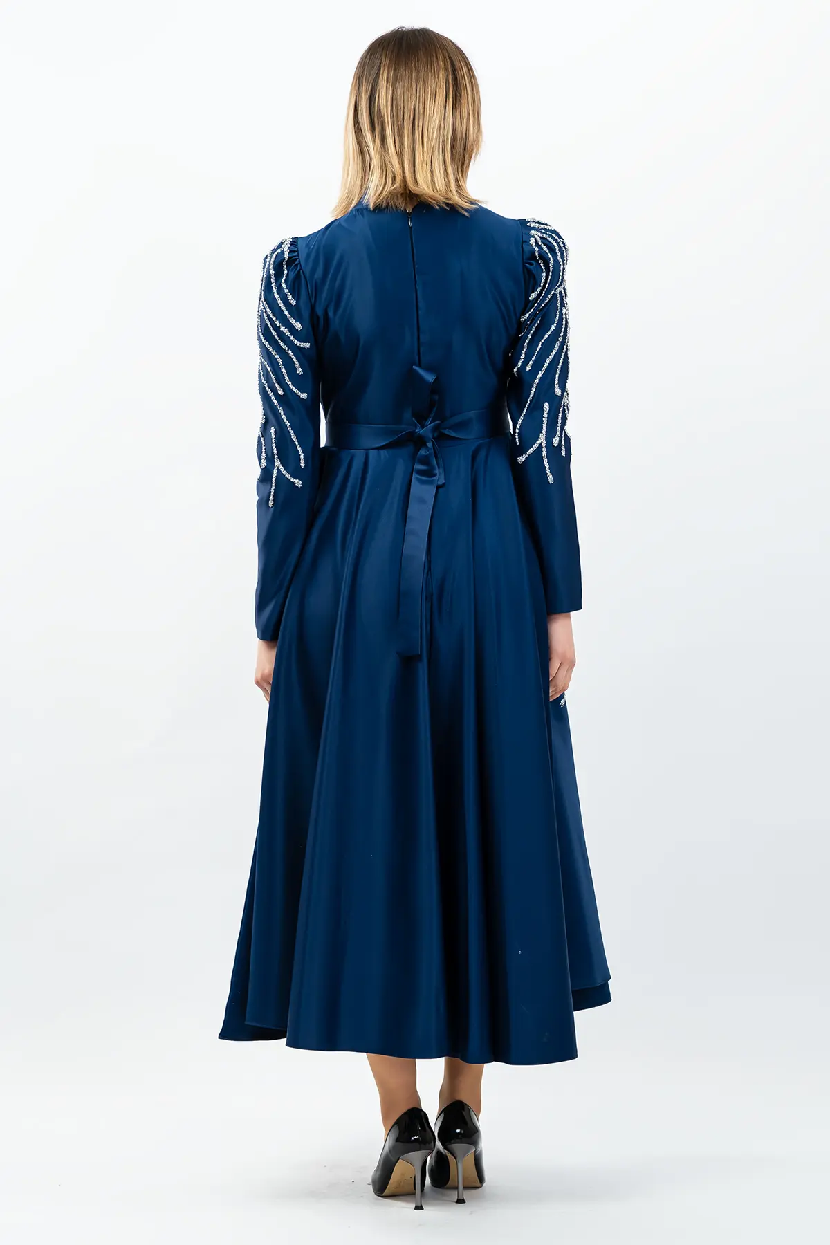 Taş Detaylı Prenses Model Abiye Lacivert-detail