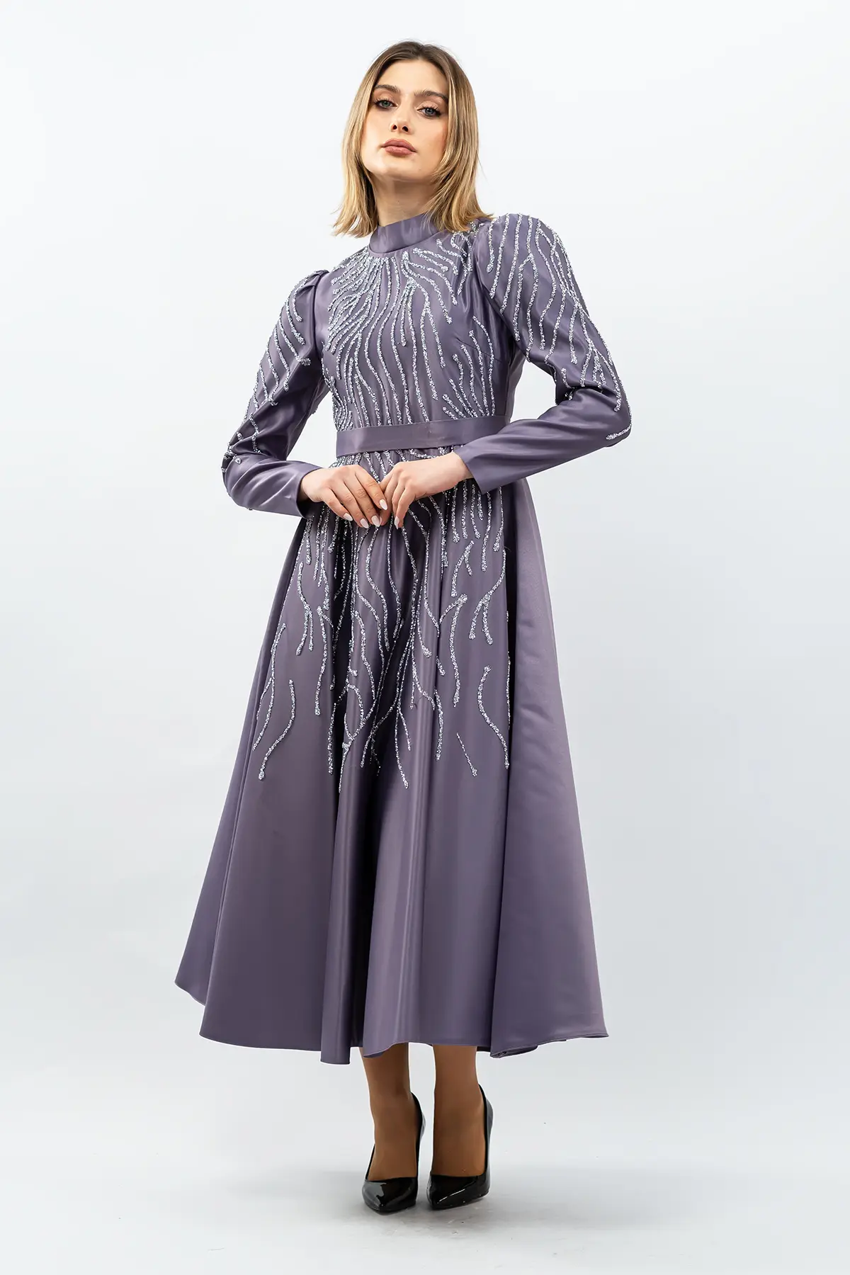 Taş Detaylı Prenses Model Abiye Lila-detail