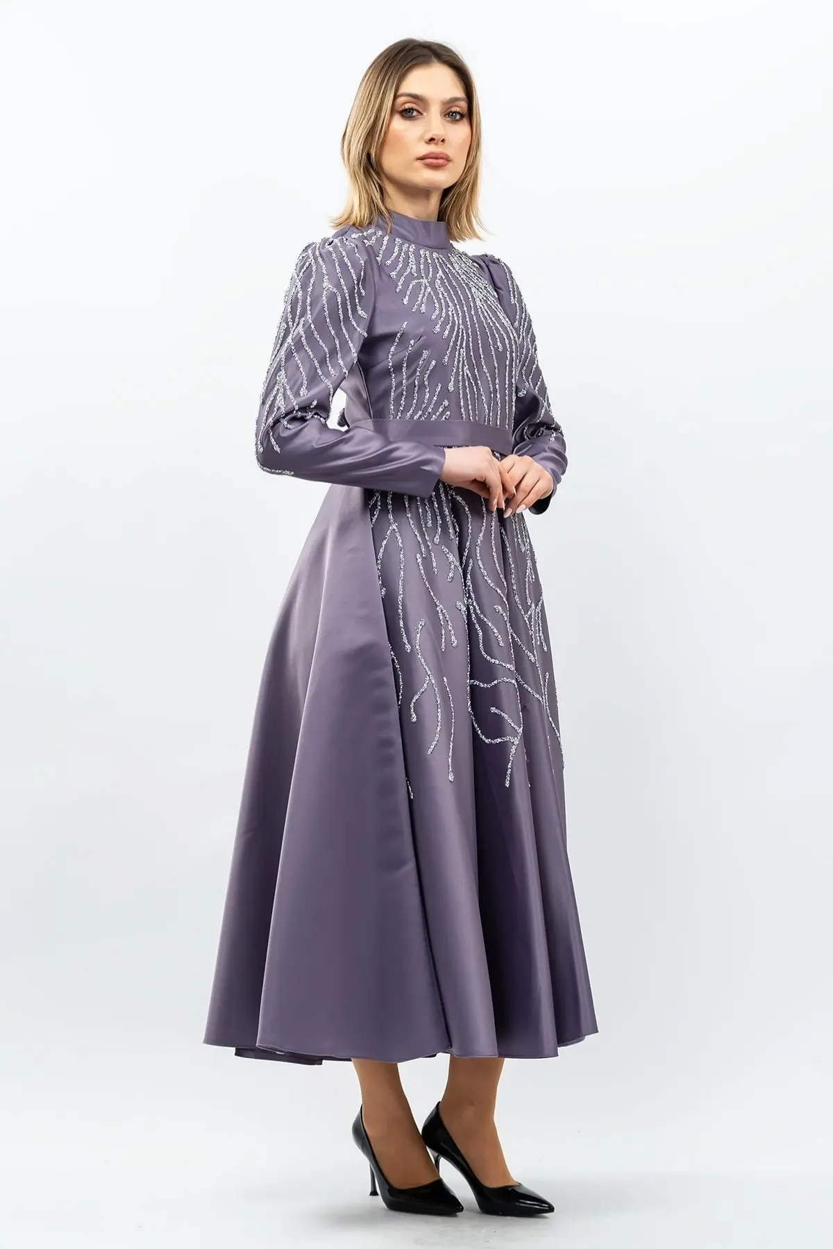 Taş Detaylı Prenses Model Abiye Lila-detail