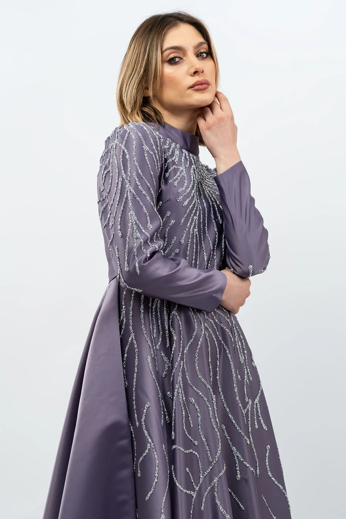 Taş Detaylı Prenses Model Abiye Lila-detail